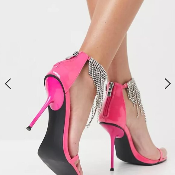 ASOS Public Desire Redemption heeled sandals with rhinestone fringe in pink us 6 - Picture 3 of 6